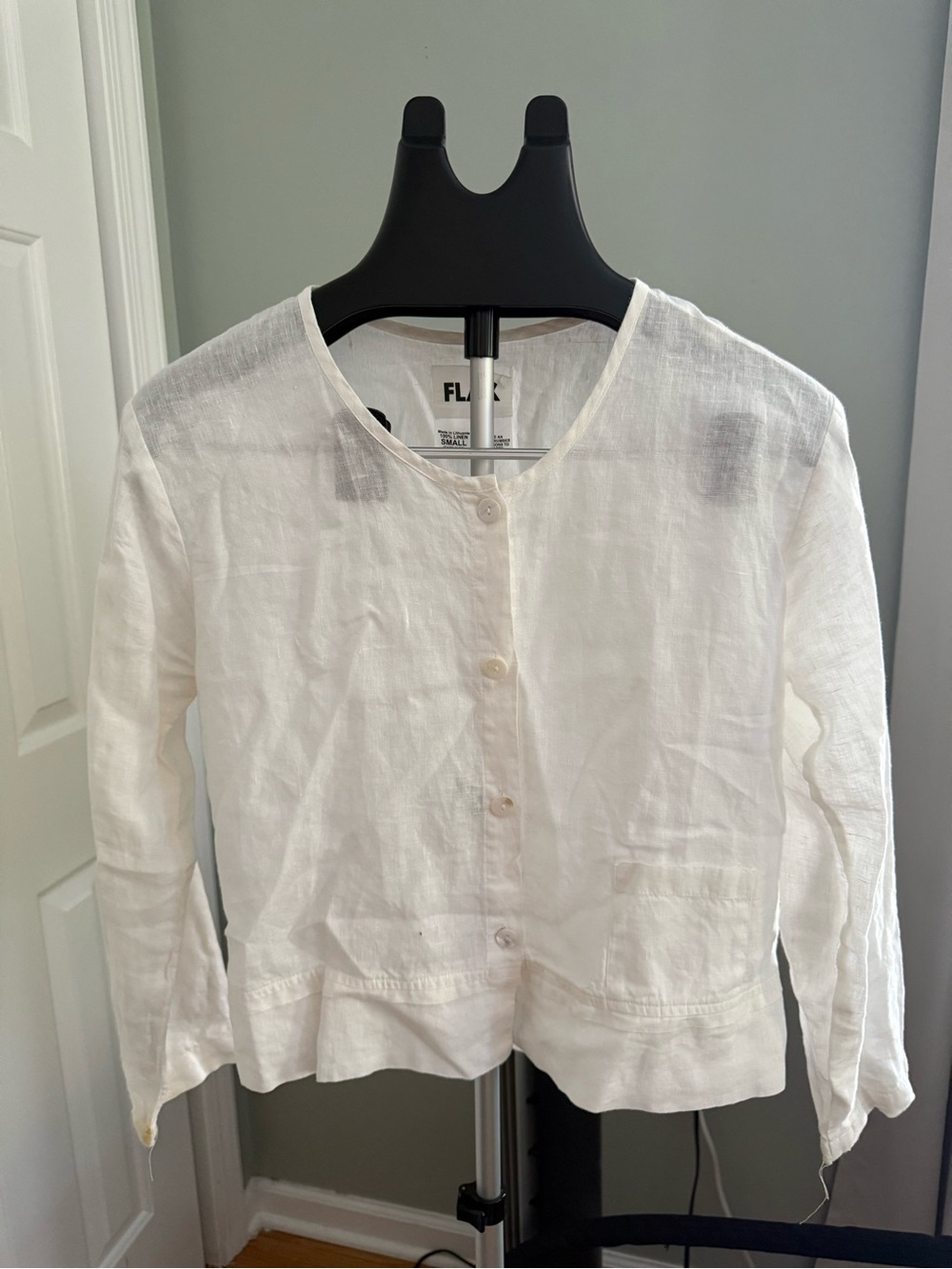 FLAX 100% Linen White Button Front Cardigan Jacket Top Small Lagenlook EUC